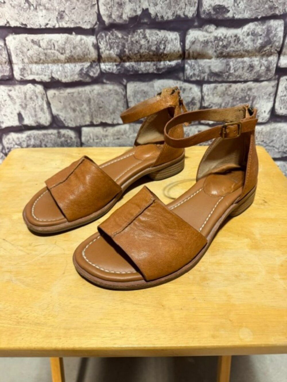 Sofft Cognac Brown Leather Ankle-Strap Sandals